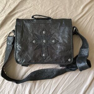 Elegant Black Leather Messenger Bag with Cross Design